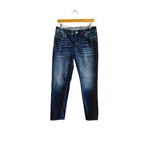 White House Black Market Slim Ankle Studded Jeans Size 10 Mid Wash